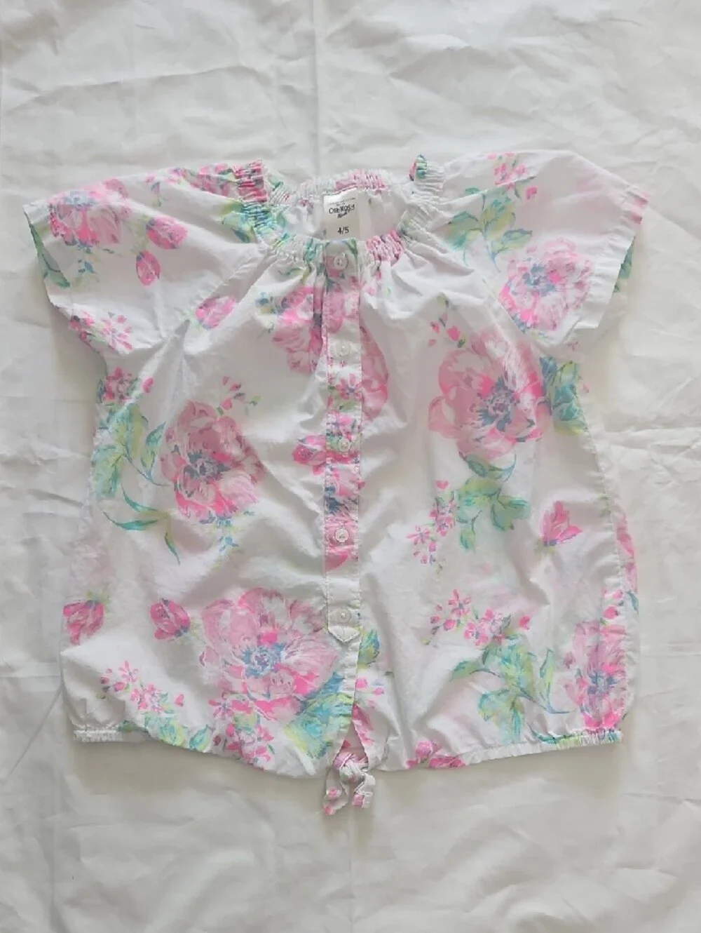 OshKosh B'gosh White Top w/ Pink Floral Print 4/5 & Carter's Jean Shorts Size 5